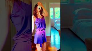 Purple nightie from Fancysatinpanties tryon selfie satin shorts [upl. by Bourn]