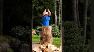 Chopping firewood in Finland  two half logs so fast  heavy axe [upl. by Ettegdirb]