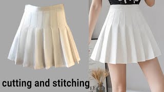 pleated skirt cutting and stitching  school uniform skirt  skirt banane ka tarika [upl. by Pippas]