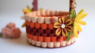 Quilled Basket Part 2 Decorating Paper basket 3D Quilling Flowers [upl. by Ramon]