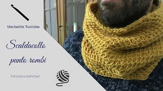 PUNTO ROMBI NIDO DAPE per scaldacollo da uomo all UNCINETTO TUNISINO TUNISIAN CROCHET [upl. by Jayme]