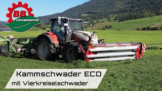 BBUmwelttechnik  Steyr CVT 4130  BBU Kammschwader 330F ECO  Krone Swadro 1400 4 Kreiselschwader [upl. by Aisela521]