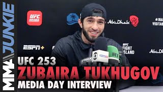 Zubaira Tukhugov sad without Khabibs father present  UFC 253 prefight interview [upl. by Ailecra]