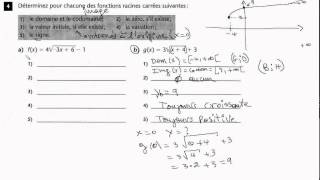 Secondaire 5 SN Québec Fonction racine carrée domaine codomaine les zéros variation signe [upl. by Enyluqcaj]