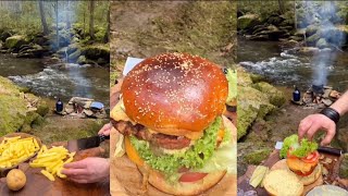 Burger Recipe In Forest  Cooking with Nature Cooking river side [upl. by Nolrak]