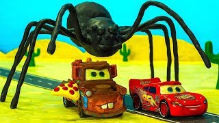 SPIDER UFO Mater PIZZA amp Giant Lightning McQueen 🌩 Cars Toys Movies Stopmotion Cartoon [upl. by Golliner]